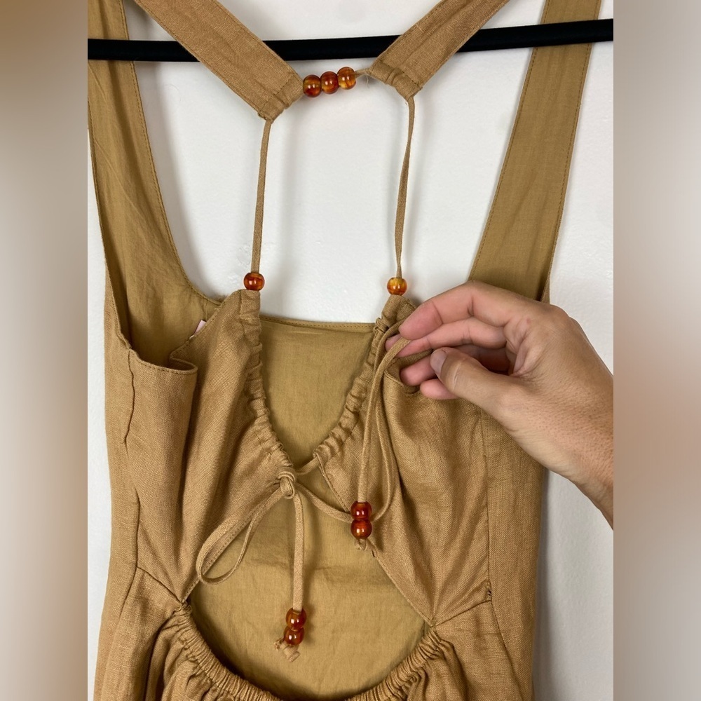 GHANDA Australia Camel Linen Western Coastal Cowgirl Fit Flare Mini Dress XS - Picture 4 of 7